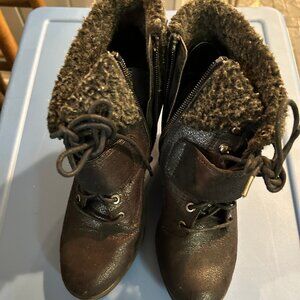 Women's black lace up wedge heel
